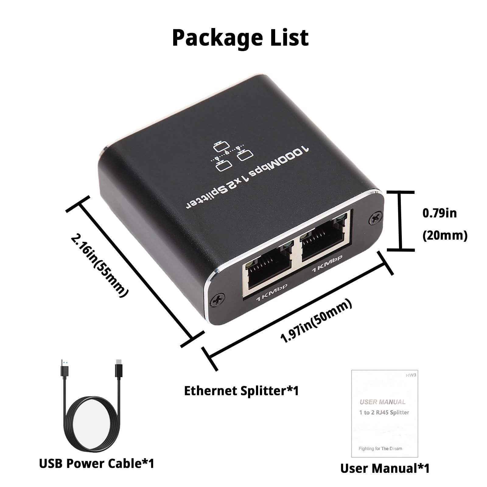 Gigabit Ethernet Splitter 1000Mbps LAN Network Internet 1 to 2 Out RJ45 Adapter
