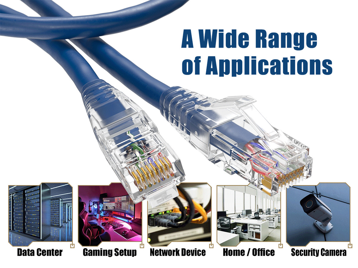 1ft Cat6 Ethernet Patch Cable with Clear Boot, UTP, Pure Bare Copper, Blue