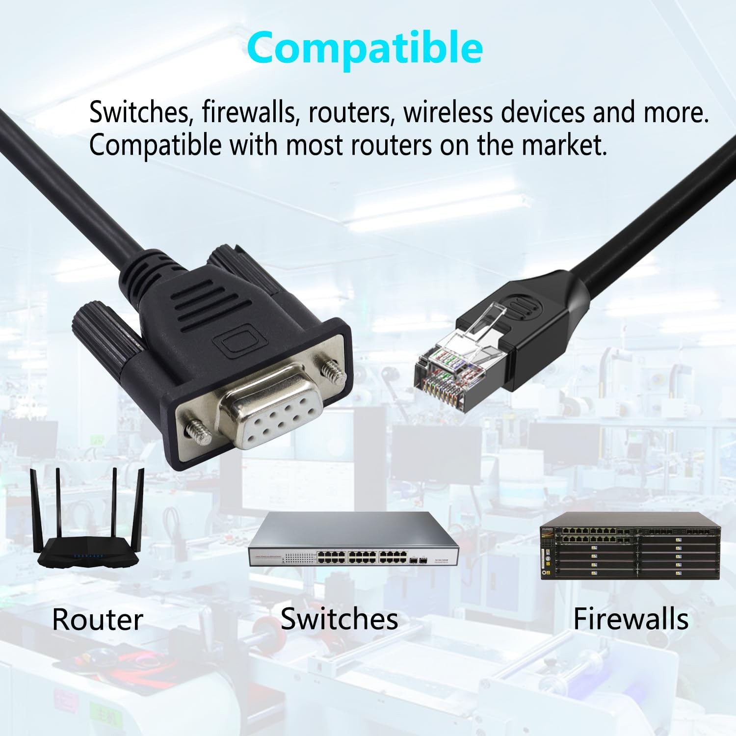 RJ45 Male to DB9 9Pin Female RS232 Serial Port Console Cable 0.5M 1.6 FT
