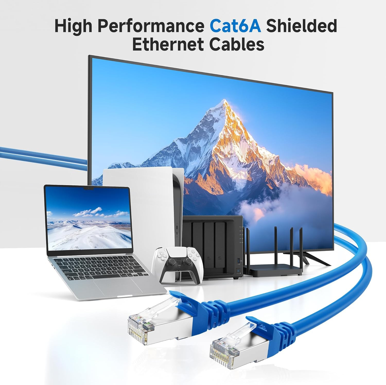 Cable Matters 10Gbps 5-Pack Snagless Shielded Cat 6A Cable, 1Ft, Blue | S/FTP