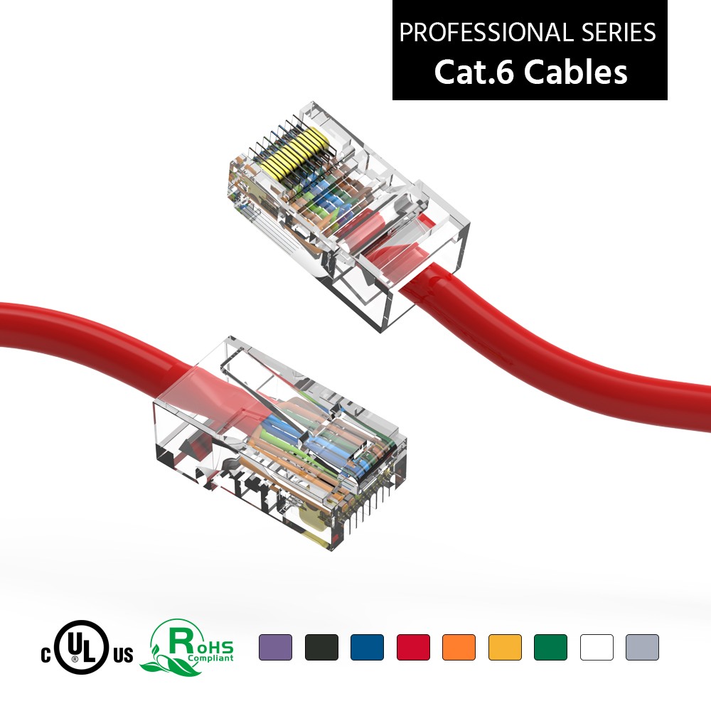 5 Pack of 12Ft CAT6 UTP Ethernet Network Non Booted Cable Red