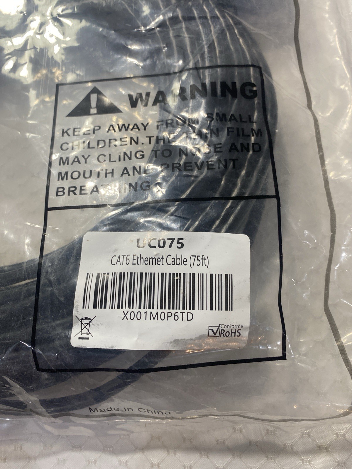 Clarity Cables UC075 Cat6 Round Ethernet Cable 75 ft Black RJ-45 to RJ-45