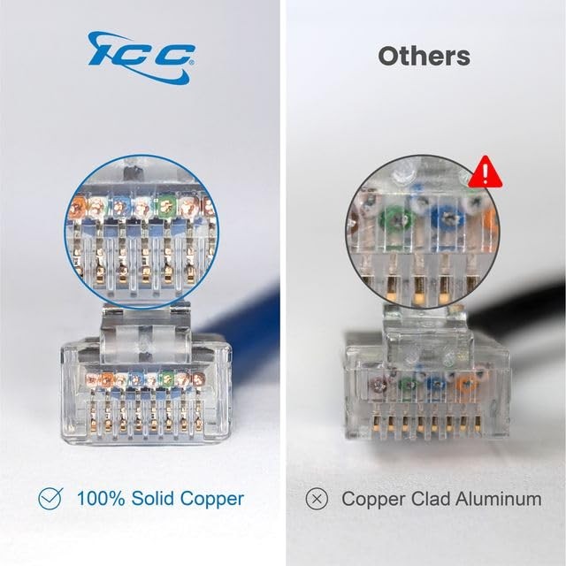 ICC CAT6 Slim Ethernet Patch Cord with Clear Boot Strain Relief, RJ45, Strand…