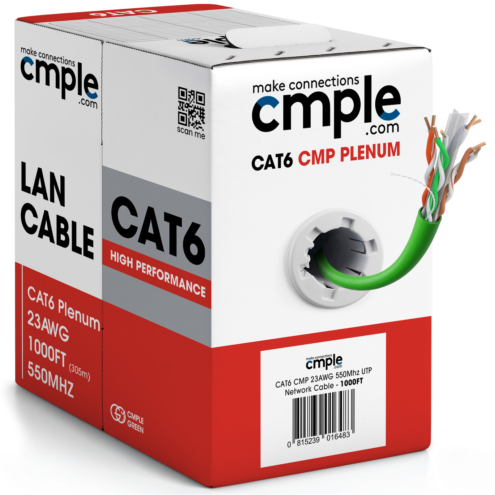 Plenum CAT6 Cable Bulk 1000FT 23AWG UTP Solid Wire 550MHz RJ45 CMP Ethernet Cord