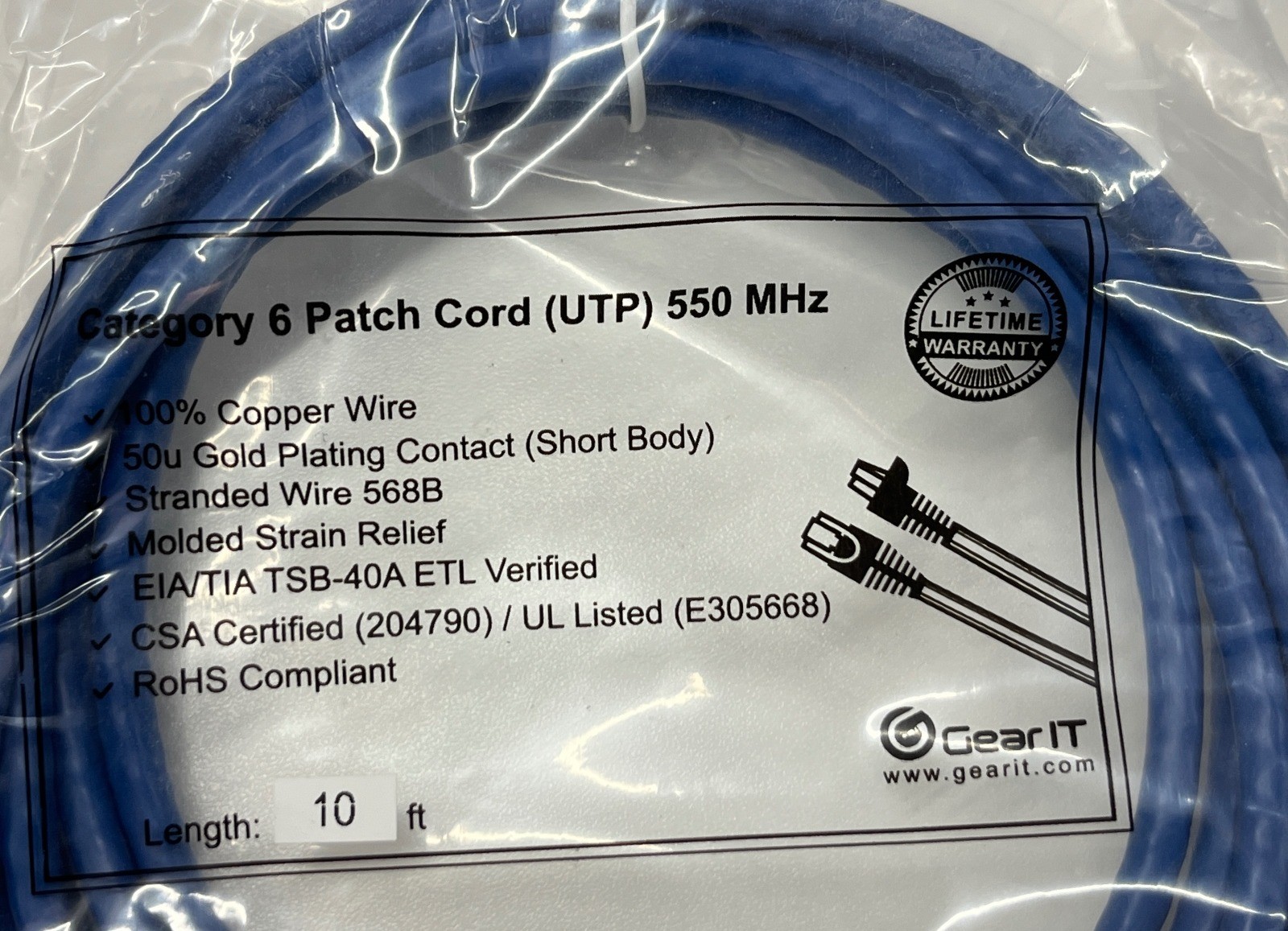 20 Pack GearIT Cat 6 Cat6 Ethernet Patch Cable 10ft Blue 550MHz Copper NEW