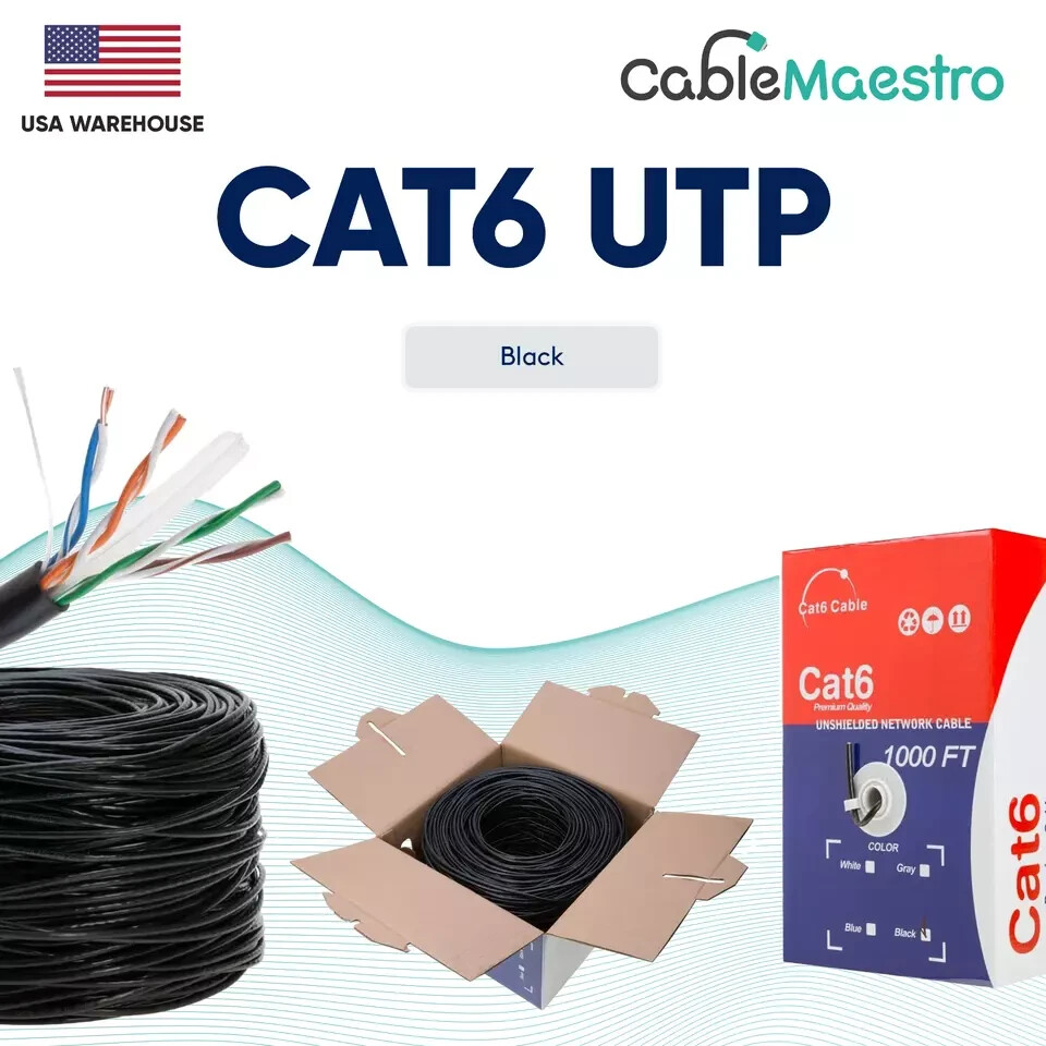 CAT6 500ft Ethernet UTP Cable Network 23AWG RJ45 Solid CCA Pull Box, Black