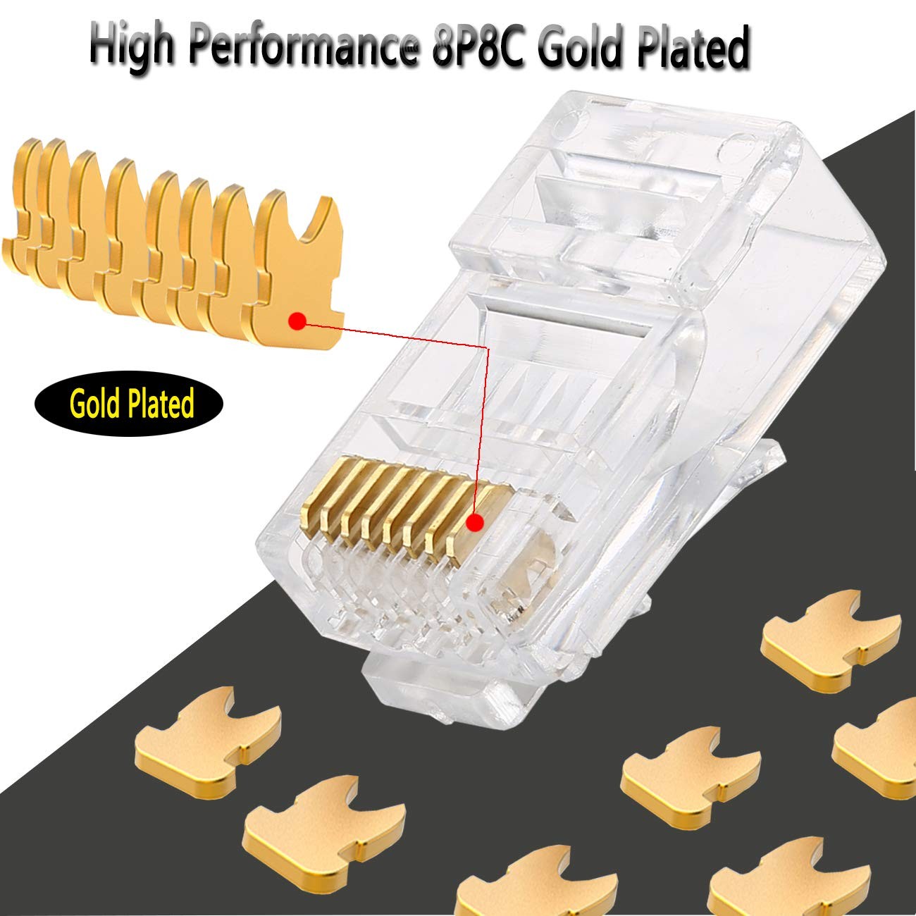 RJ45 23AWG Cat6a Cat6 Connector Gold Plated 8P8C Pass Through Ends UTP Networ…