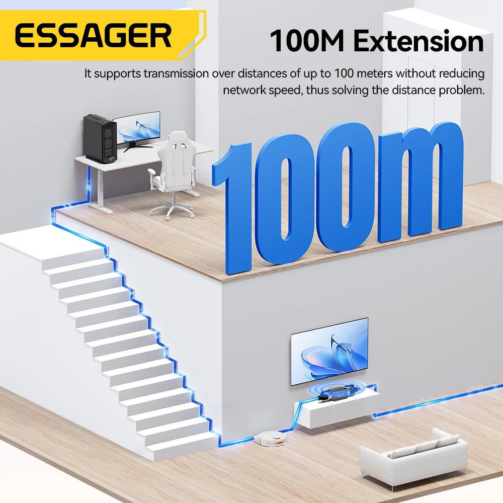 Essager RJ45 Connector Port 10Gbps Network Extender Extension For Ethernet Cable