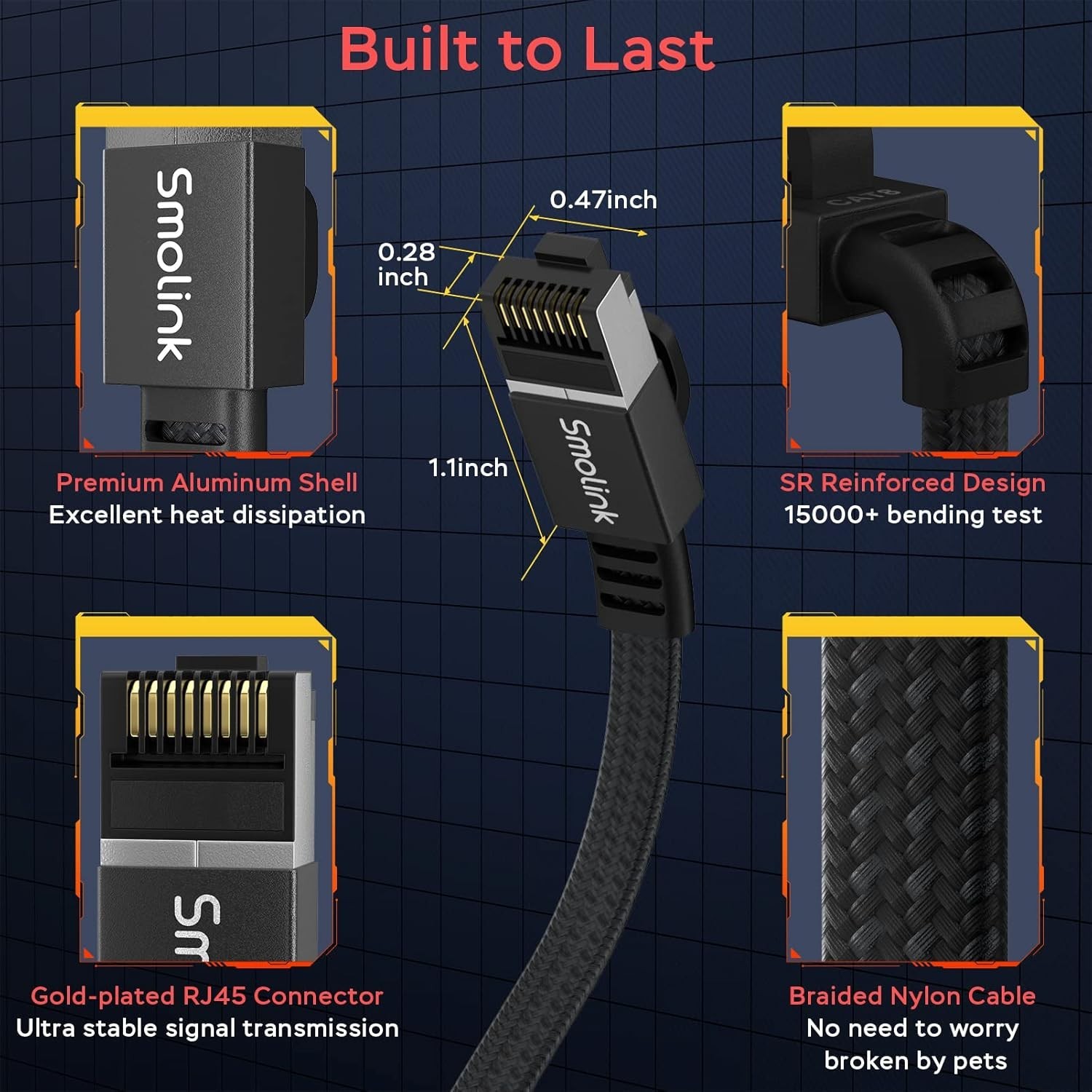 Ethernet Cable 50 ft Cat 8 High Speed Shielded LAN Patch Cord for Gaming Stre…