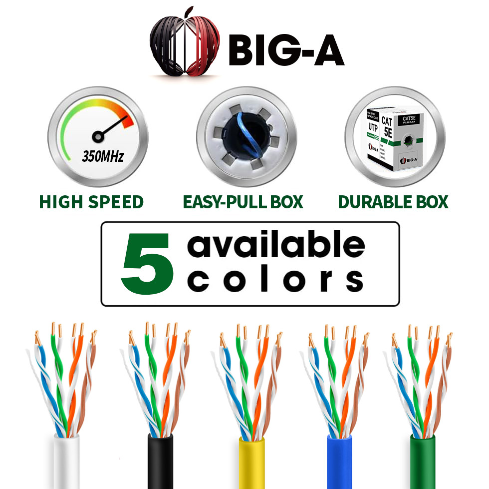 Bulk Cat5e Cable 1000ft 24AWG Solid 4 Pair Cat5e Ethernet Cable UTP RJ45