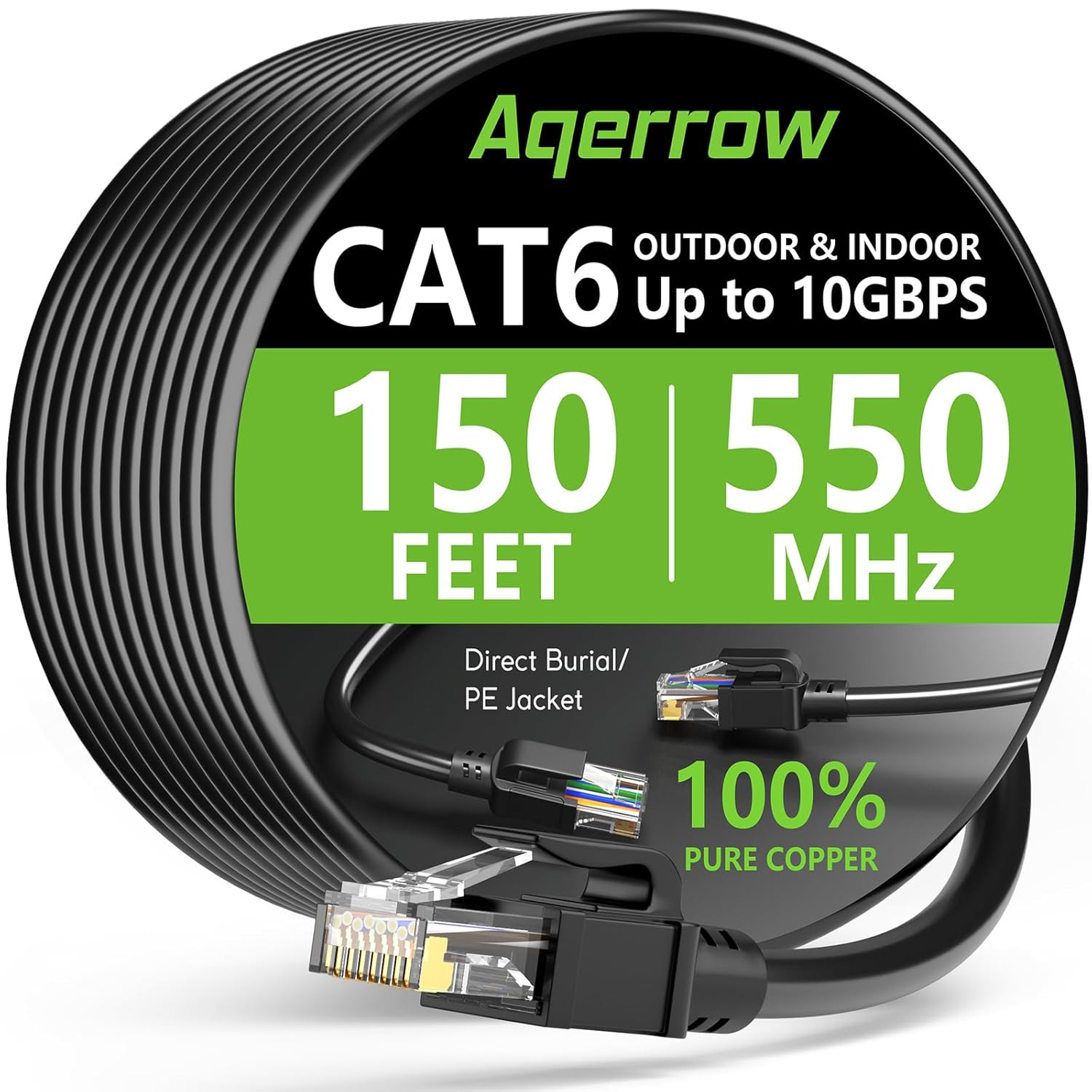 Cat6 Ethernet Cable 150FT, Outdoor Direct Burial Cat 6 Cable 24AWG High Speed up