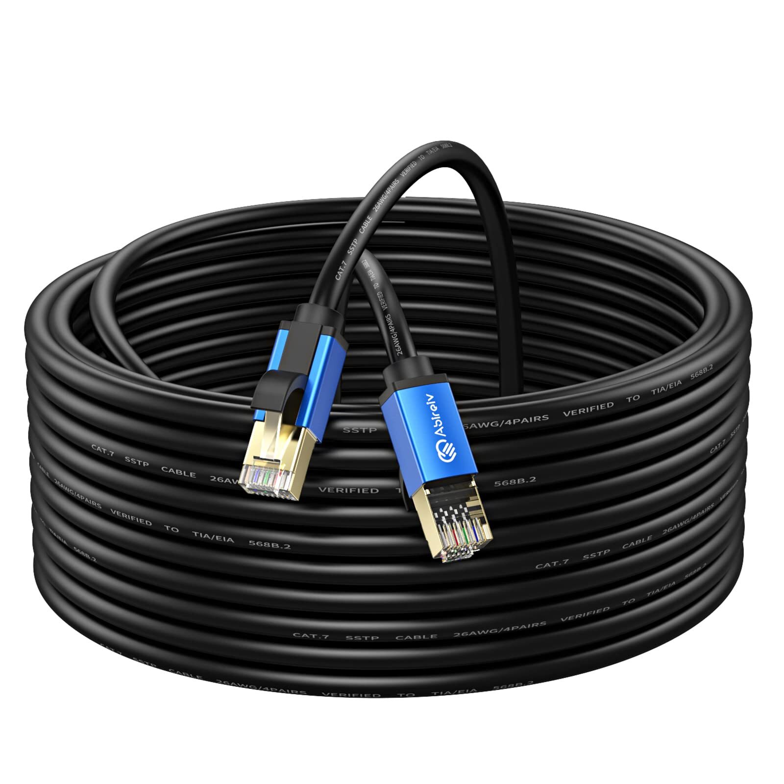 Cat7 Ethernet Cable 150ft Cat7 Outdoor Cable Triple Shielding Sstp 10gbps 600mhz