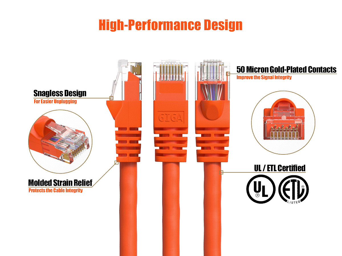 100ft Cat6 Ethernet Cable RJ45 Snagless 24AWG for Gaming PS5 PC Router, Orange
