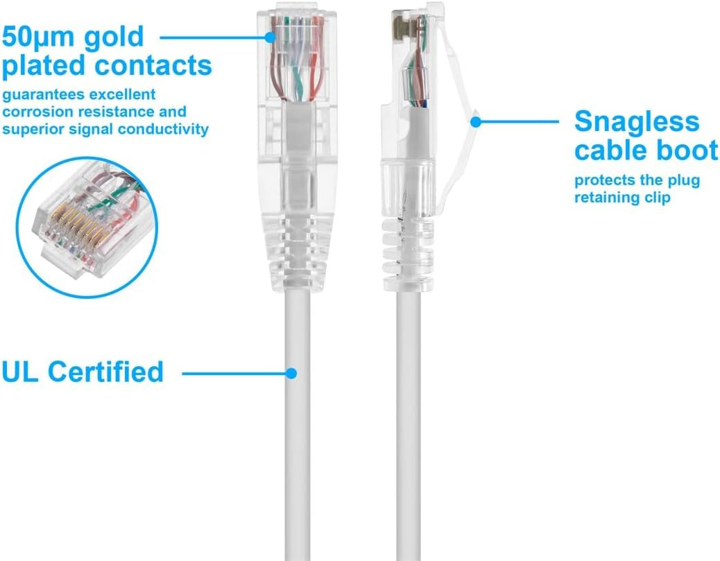 Cat6 Ethernet Patch Cable – Snagless, Stranded, 550Mhz, UTP, CMR Rated, 28AWG, 3