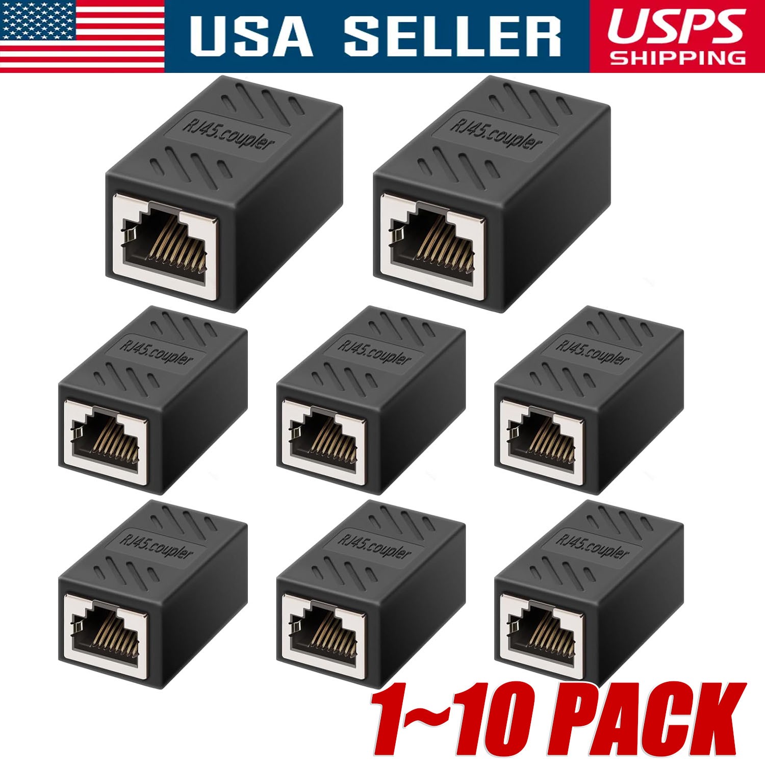 1-10pcs RJ45 Inline Coupler Cat6/Cat5e Ethernet Network Cable Extender Connector