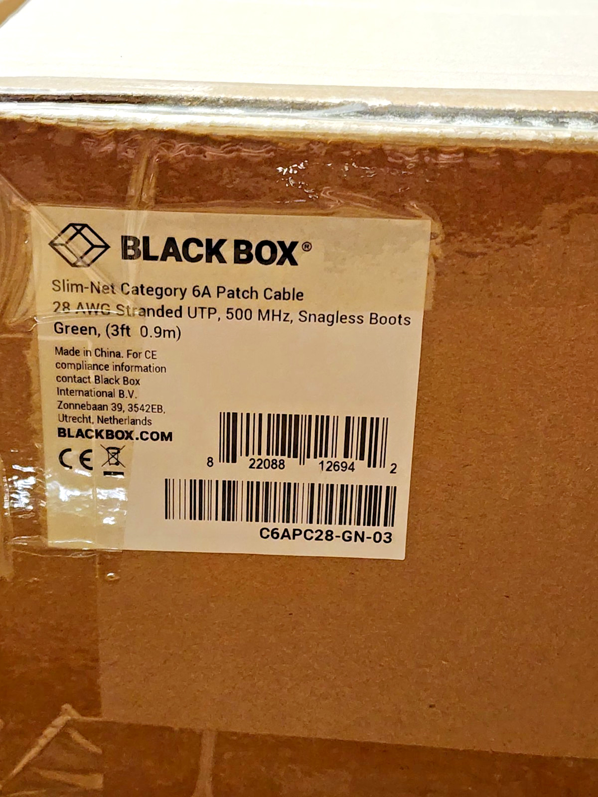100 Pack 3ft Green Black Box Slim-Net Cat 6A Patch Cable 28AWG UTP Snagless