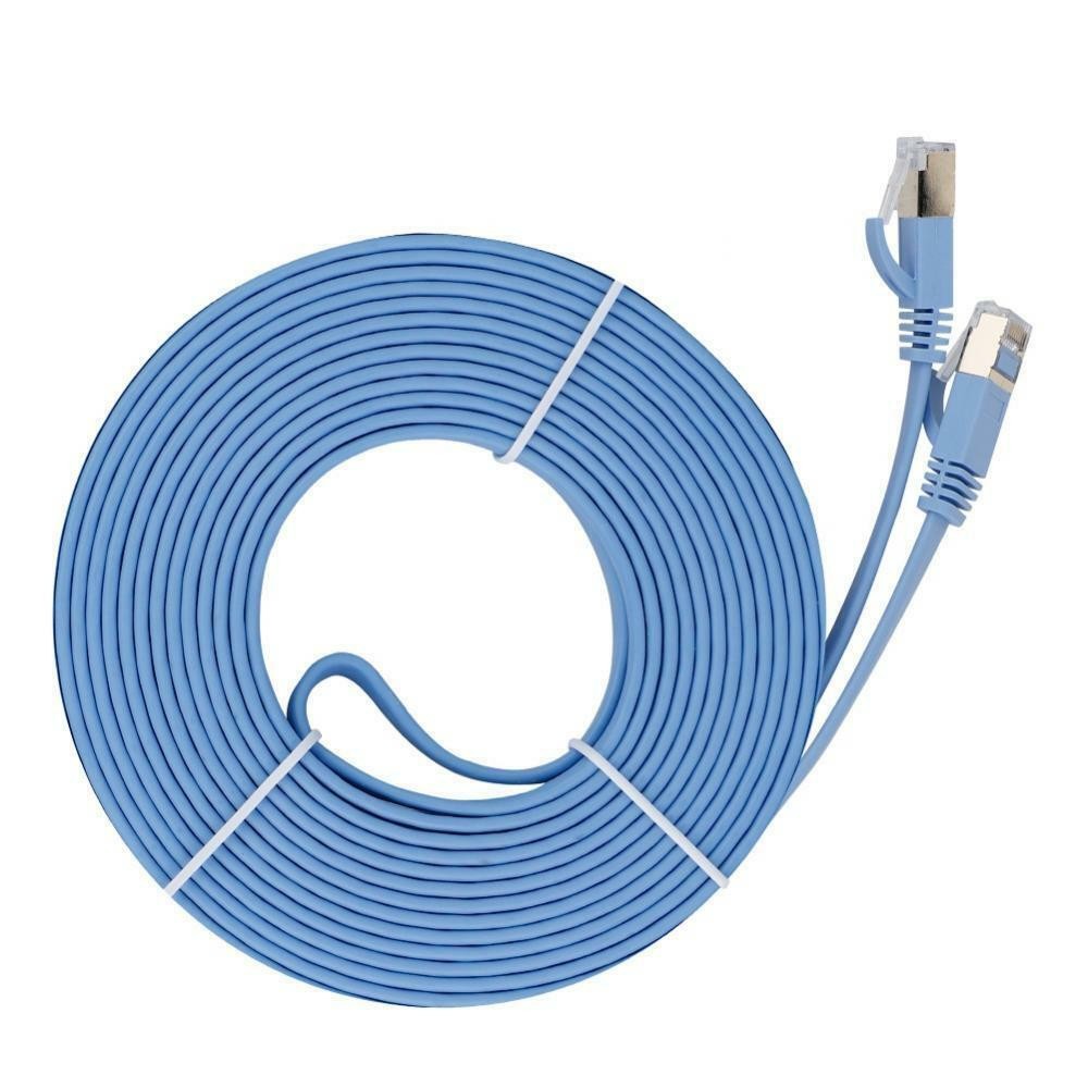 25FT CAT7 CAT 7 Flat Cable Shielded U/FTP LAN RJ45 Internet Router Patch Blue