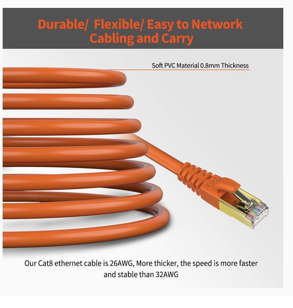CAT 8 Ethernet Cable 6 Ft 10 Pieces Orange Shielded SFTP Internet Network Seal!