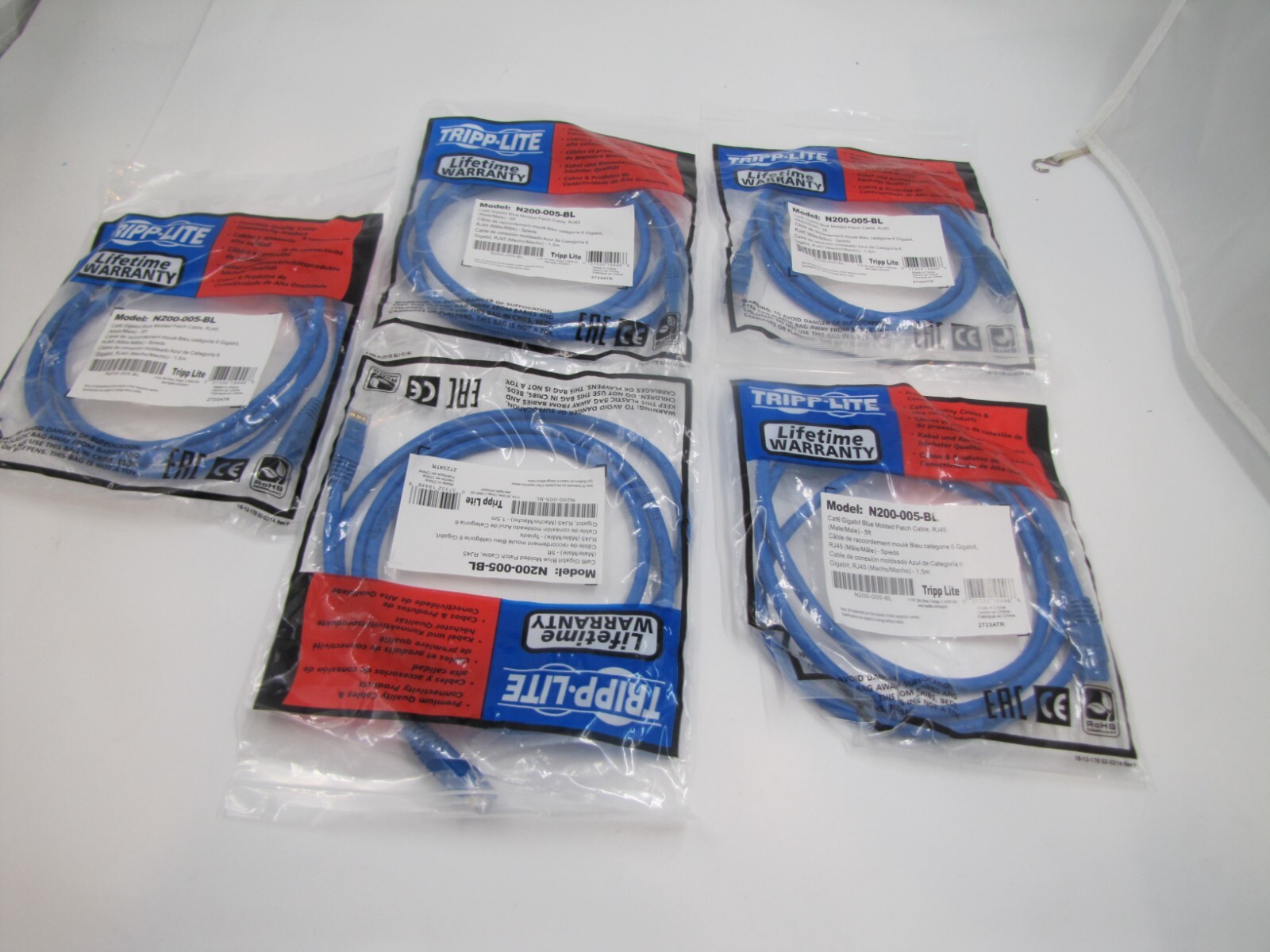 Lot of 50 Tripp Lite N200-005-BL CAT6 Cable 5ft Blue RJ45 Male to Male Gigabit