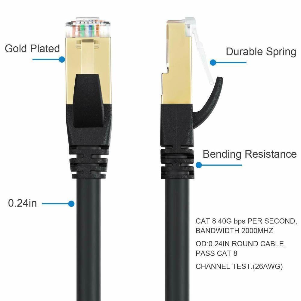 CAT 8 Ethernet RJ45 LAN Cable High Speed 40Gbps Patch Network Gold Plated 6-50ft