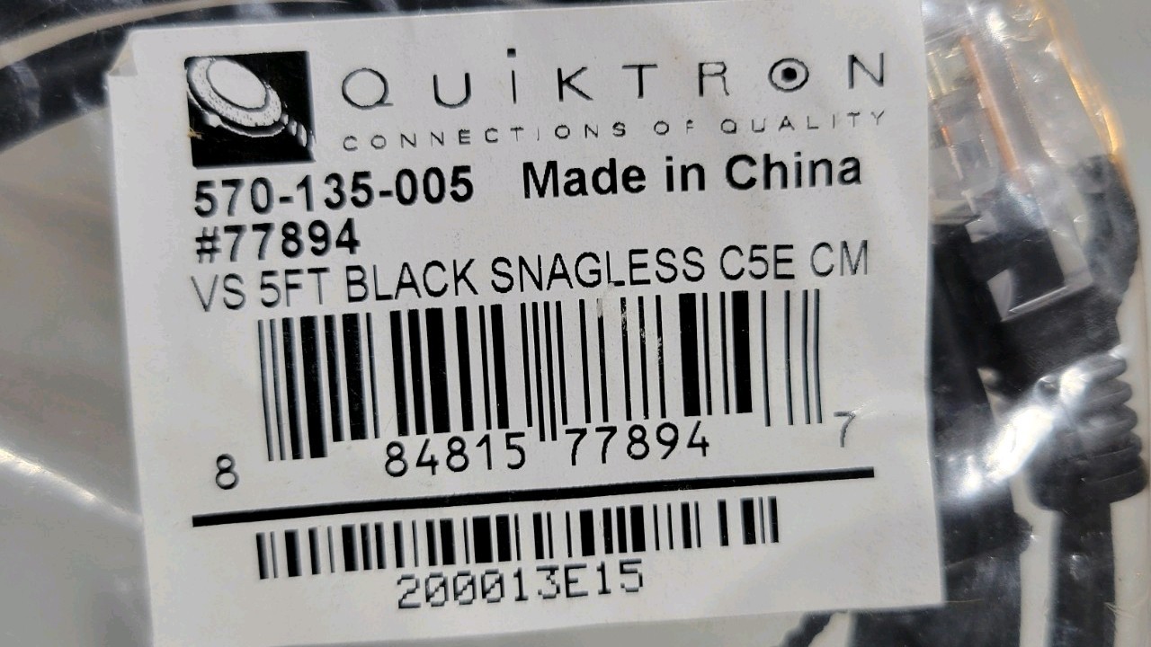 40 New Quiktron 5′ foot Black Snagless Cat 5e Patch Cable (570-135-005) Cord