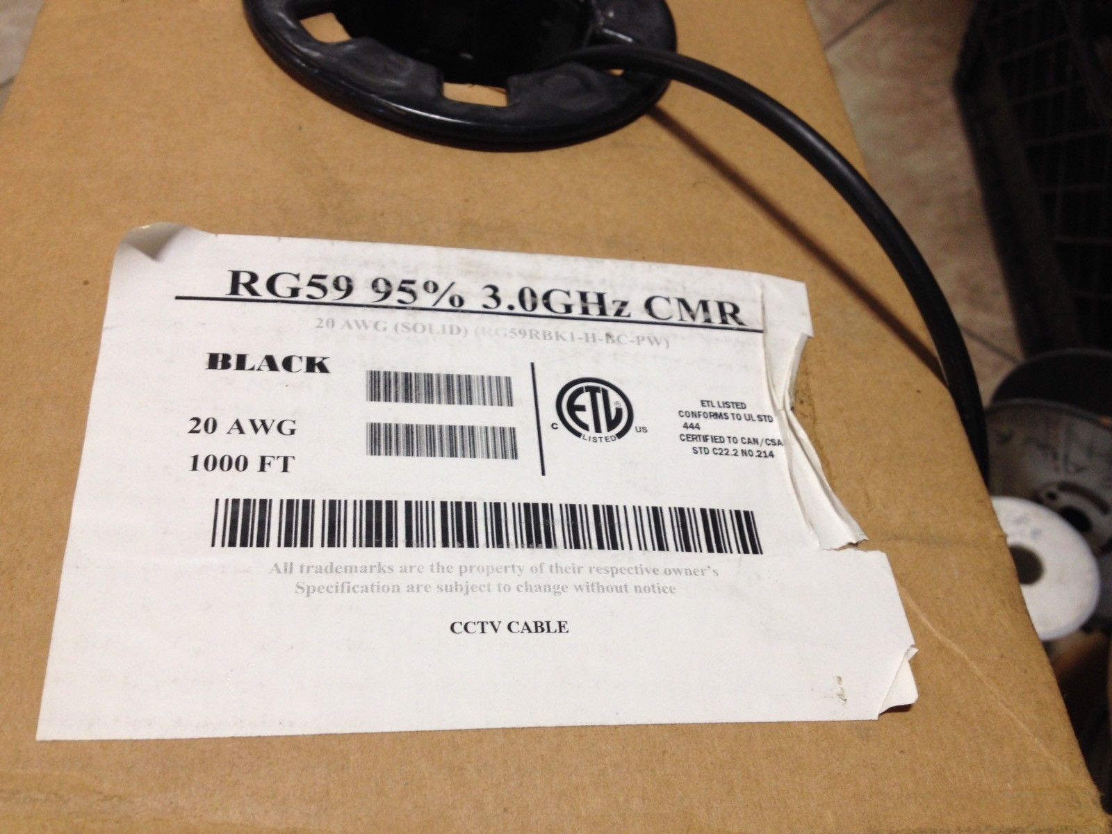 est 900 FT RG59 Black Coaxial Direct Burial Outdoor (20Awg) 95% BC Braid 3.0 Ghz