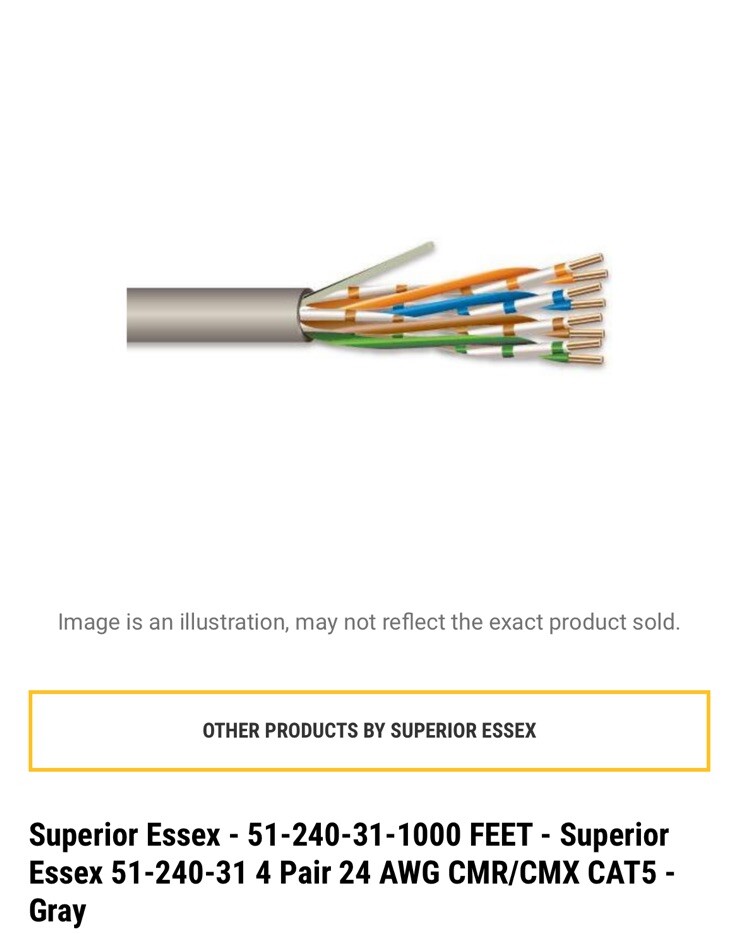 100′ FT Superior Essex 51-240-31 CMX OUTDOOR Category 5e Riser Cable GRAY CAT5E
