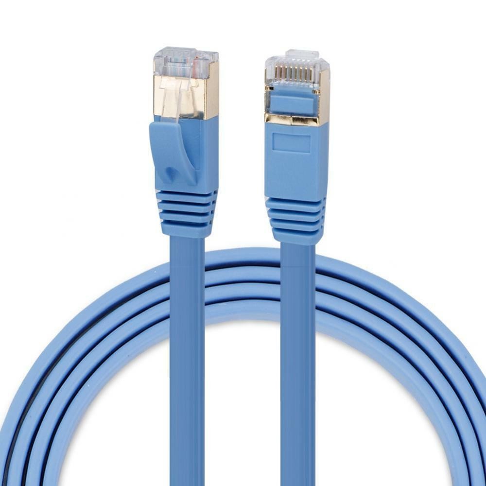 25FT CAT7 CAT 7 Flat Cable Shielded U/FTP LAN RJ45 Internet Router Patch Blue