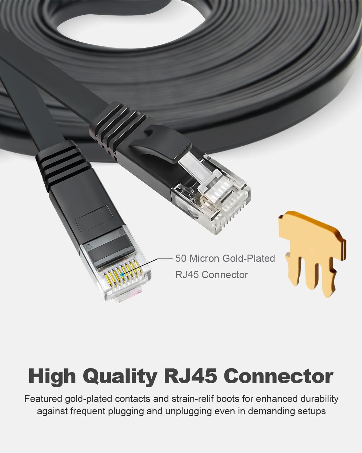 CAT 6 Ethernet Cable 7ft 6 Pack Black Flat Gigabit Network LAN Patch Cord