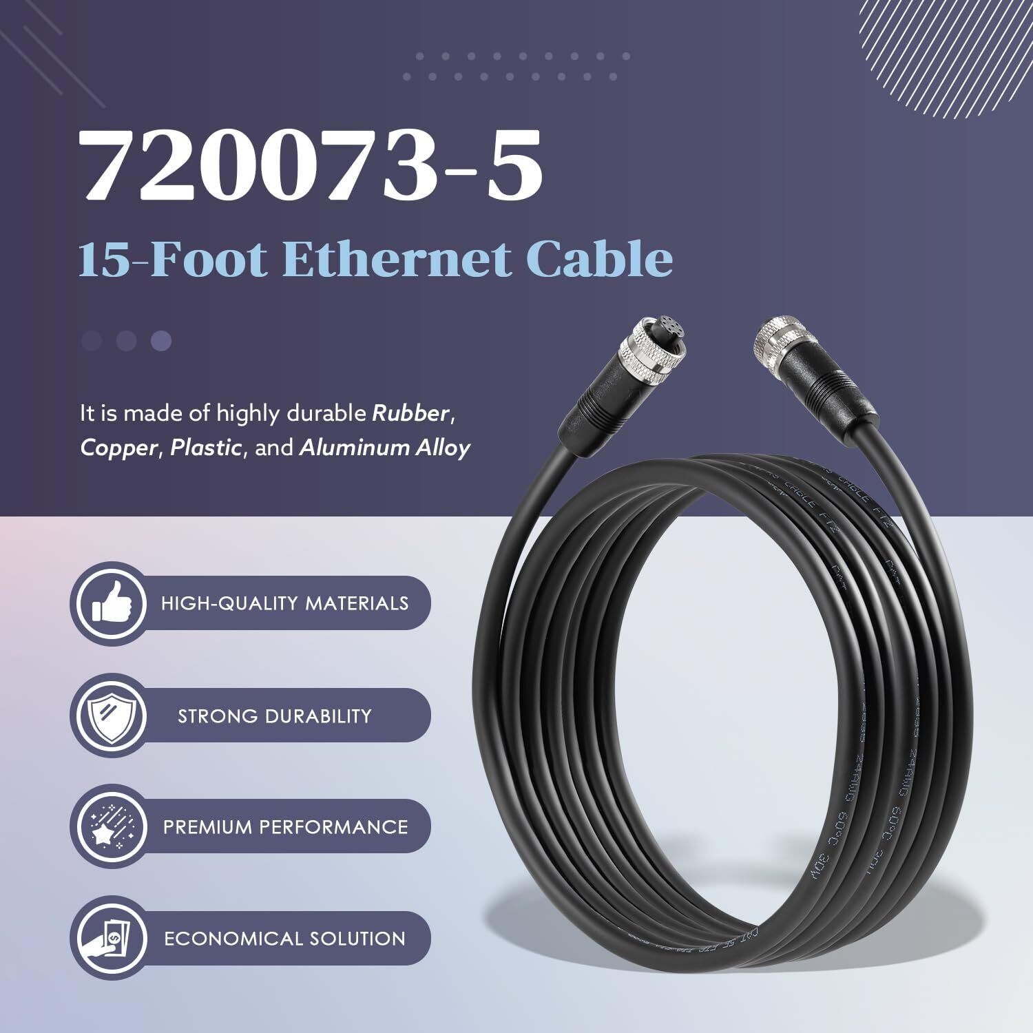 720073-5 15FT Boat Ethernet Cable AS EC 15E Ethernet Cord Replace for Humminbird