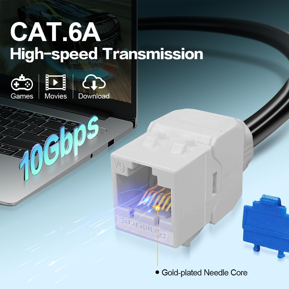 24 PCS Cat6 Keystone Jack RJ45 ToolLess White Fits Cat5/Cat5e/Cat6/Cat6A