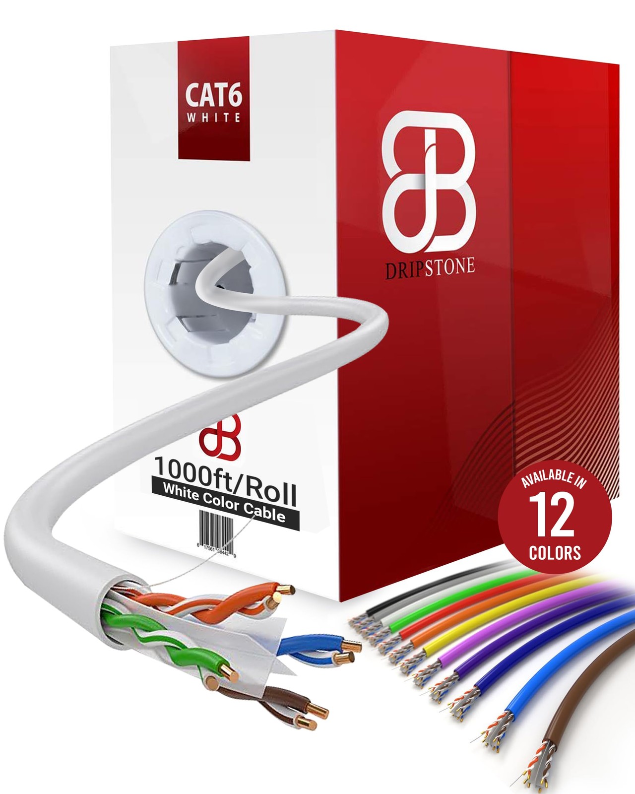 Dripstone CAT6 Ethernet Cable 1000ft Bulk Network LAN Wire 1000 feet, White