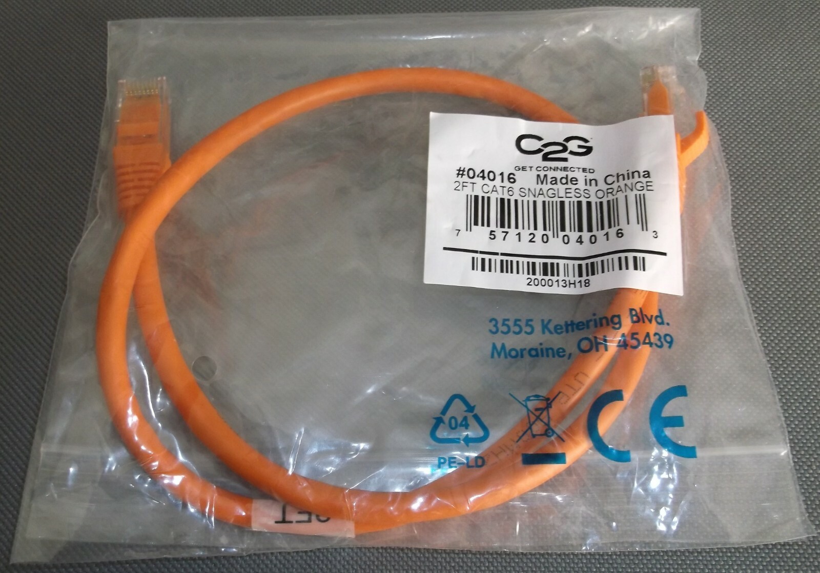 C2G 2 Ft CAT6 Snagless Unshielded UTP Ethernet Network Patch Cable Orange 04016