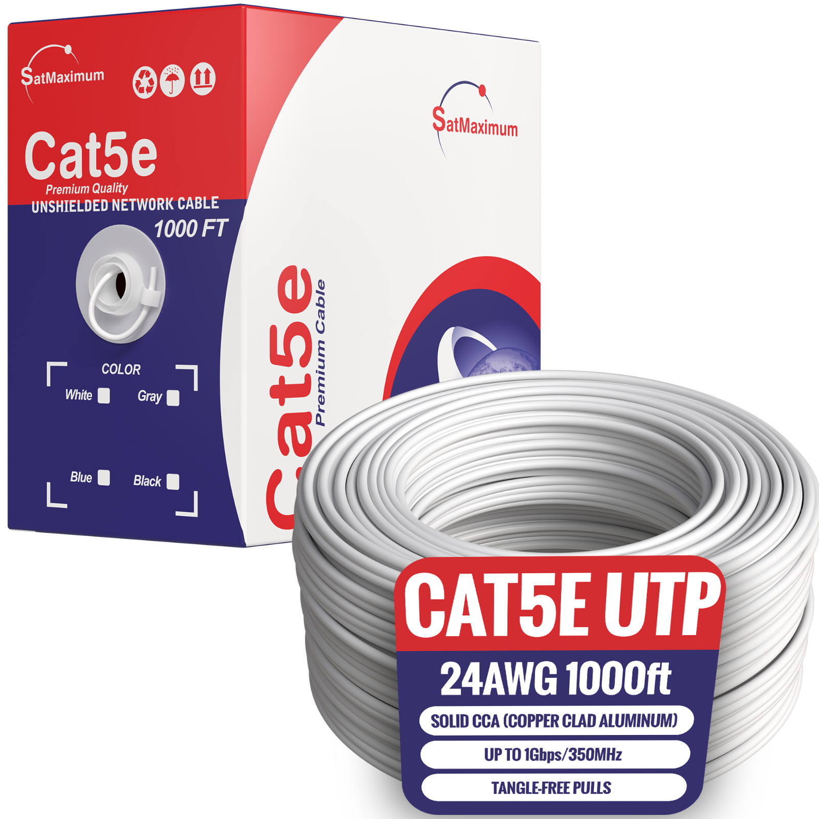 CAT5E Cable 500FT 1000FT UTP Solid Network Ethernet CAT5 23 AWG Wire RJ45 Lan