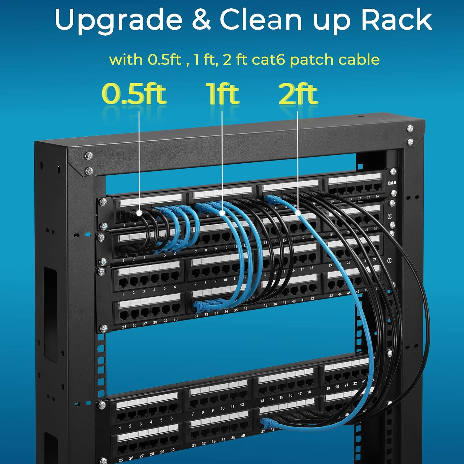 Cables patch Cat6 1ft (24 pcs), Ethernet 10G, flexible, negro con oro