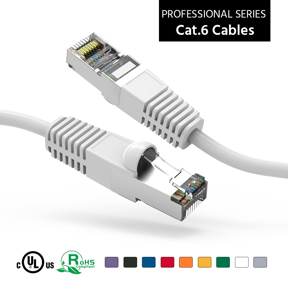 5 Pack of 1Ft CAT6 Shielded (SSTP) Ethernet Network Booted Cable White