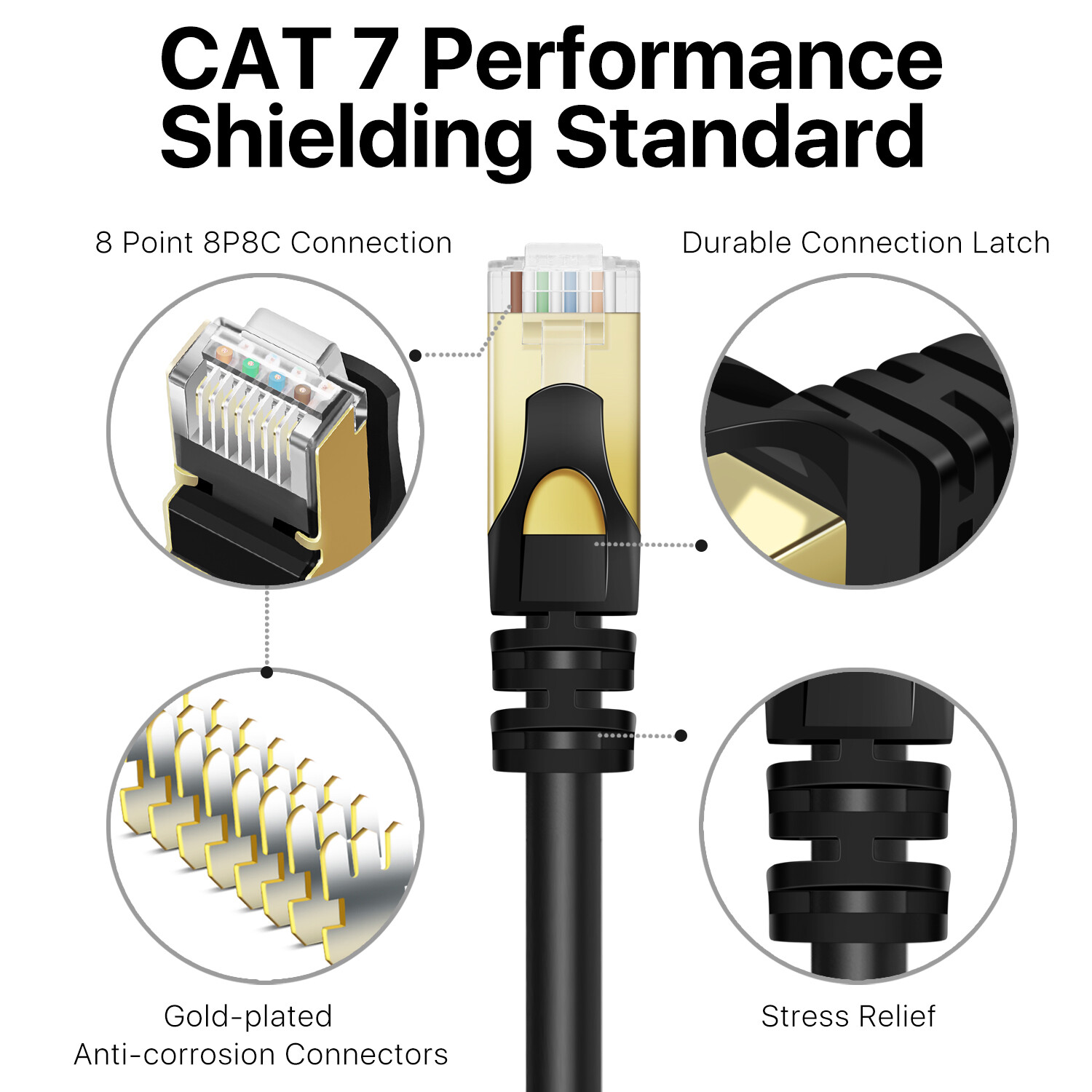 CAT 7 Ethernet Cable 100ft High Speed 10 Gbps 600MHz Black CAT7 Connector LAN
