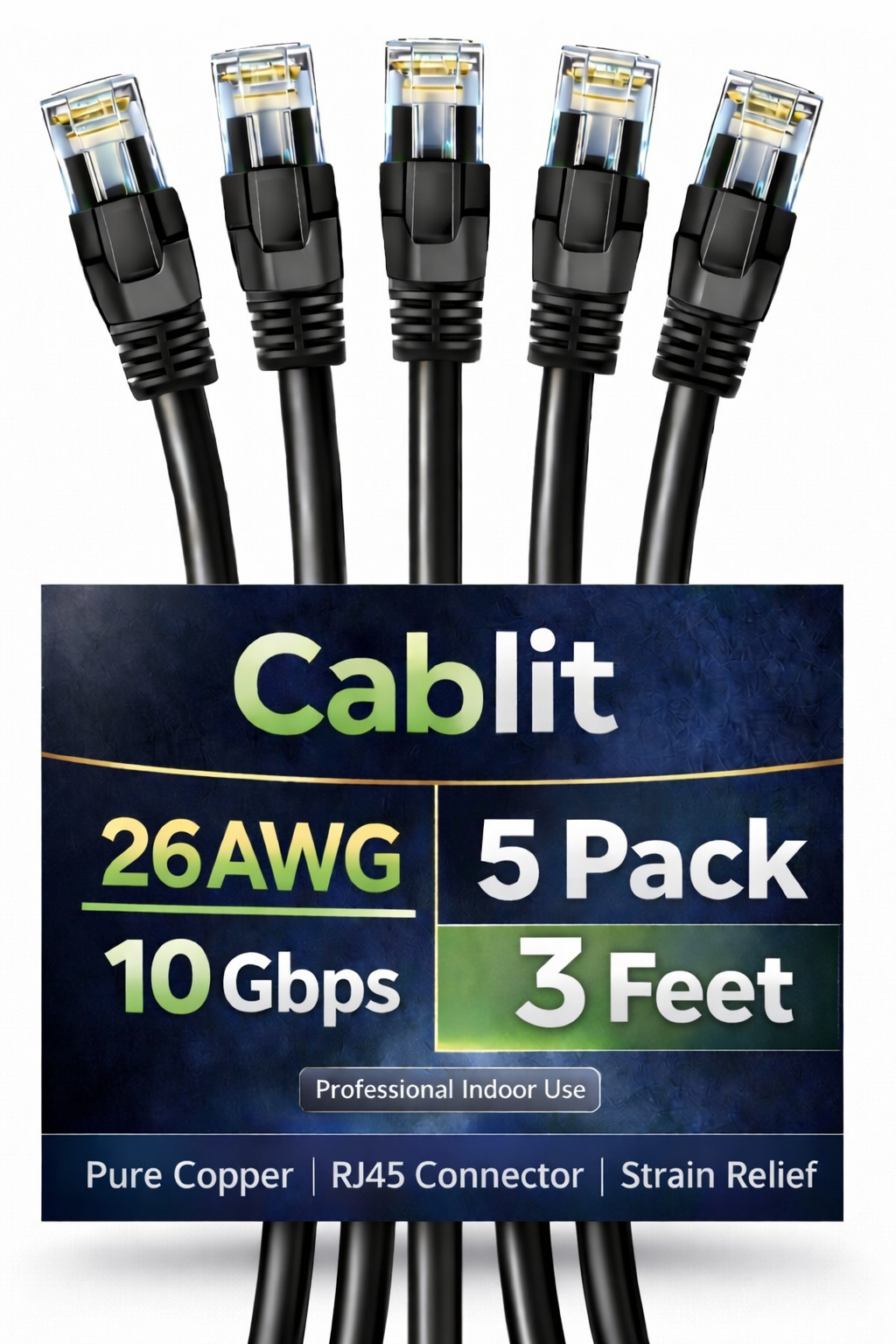 3 – 100ft Cat6A UTP Ethernet Cable 10Gbps Pure Copper RJ45 Patch Cord Black Bulk