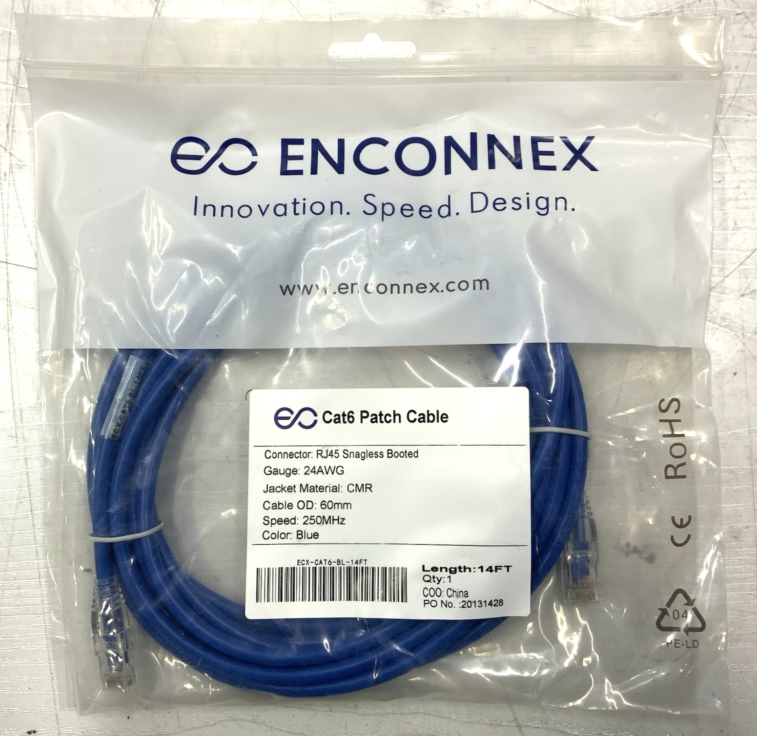 Lot of 5 – EnConnex Cat6 Patch Cable Male to Male 14ft (Blue) ECX-CAT6-BL-14FT