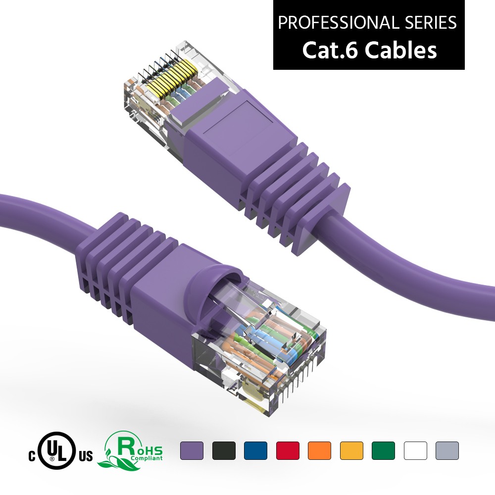 20 Pack of 1.5Ft CAT6 UTP Ethernet Network Booted Cable Purple