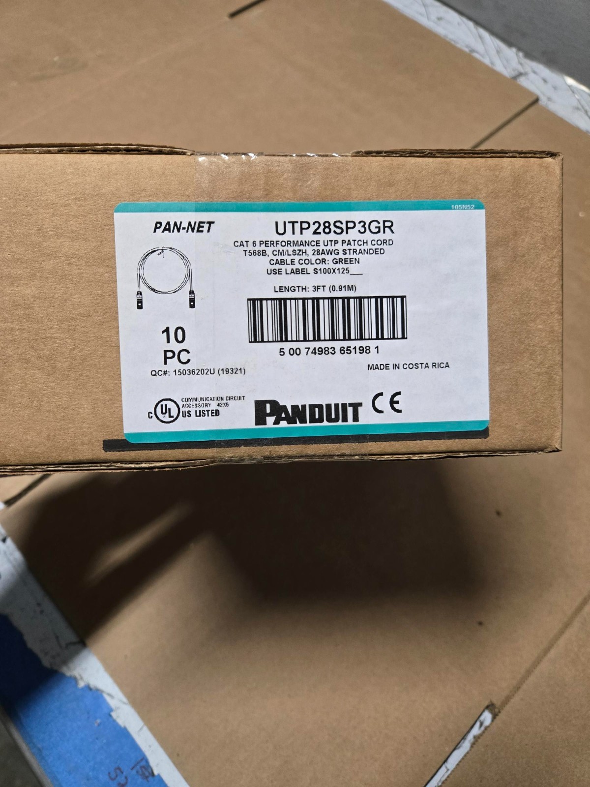 Panduit UTP28SP3GR Cat6 28 AWG Network Patch Cable/Cord, 3 Ft Green ~STSI