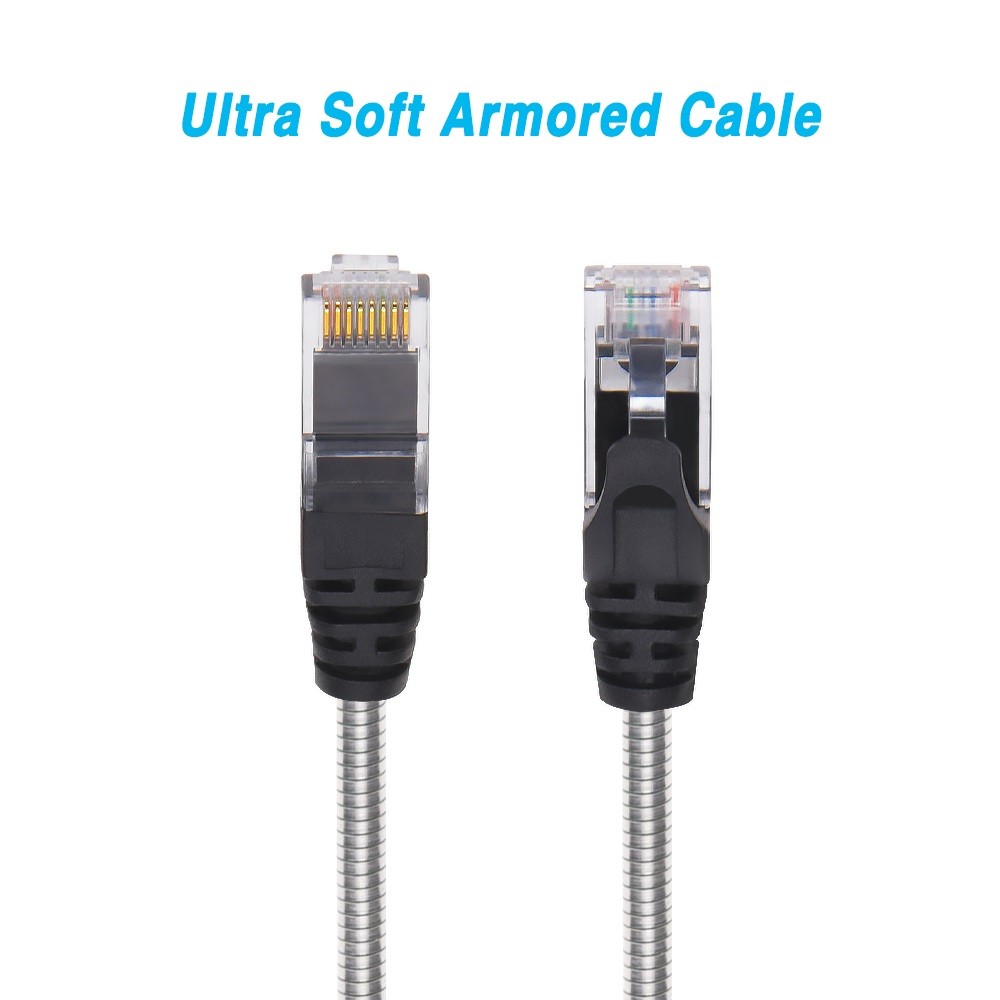 25Ft CAT6A Patch Cable Armored Anti-Rodent Slim 28AWG