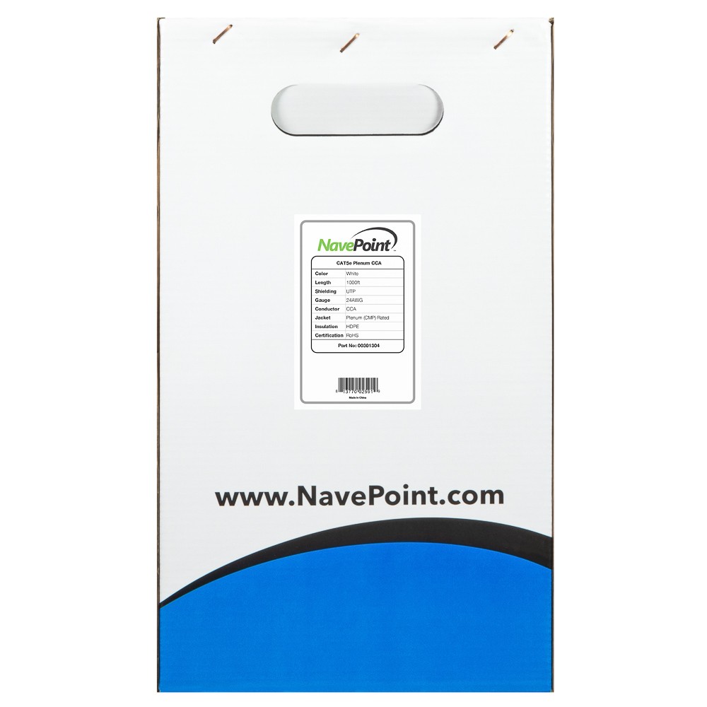 CAT5e Plenum Jacket CCA UTP 24AWG 350MHz Network Ethernet 1000FT White Bulk
