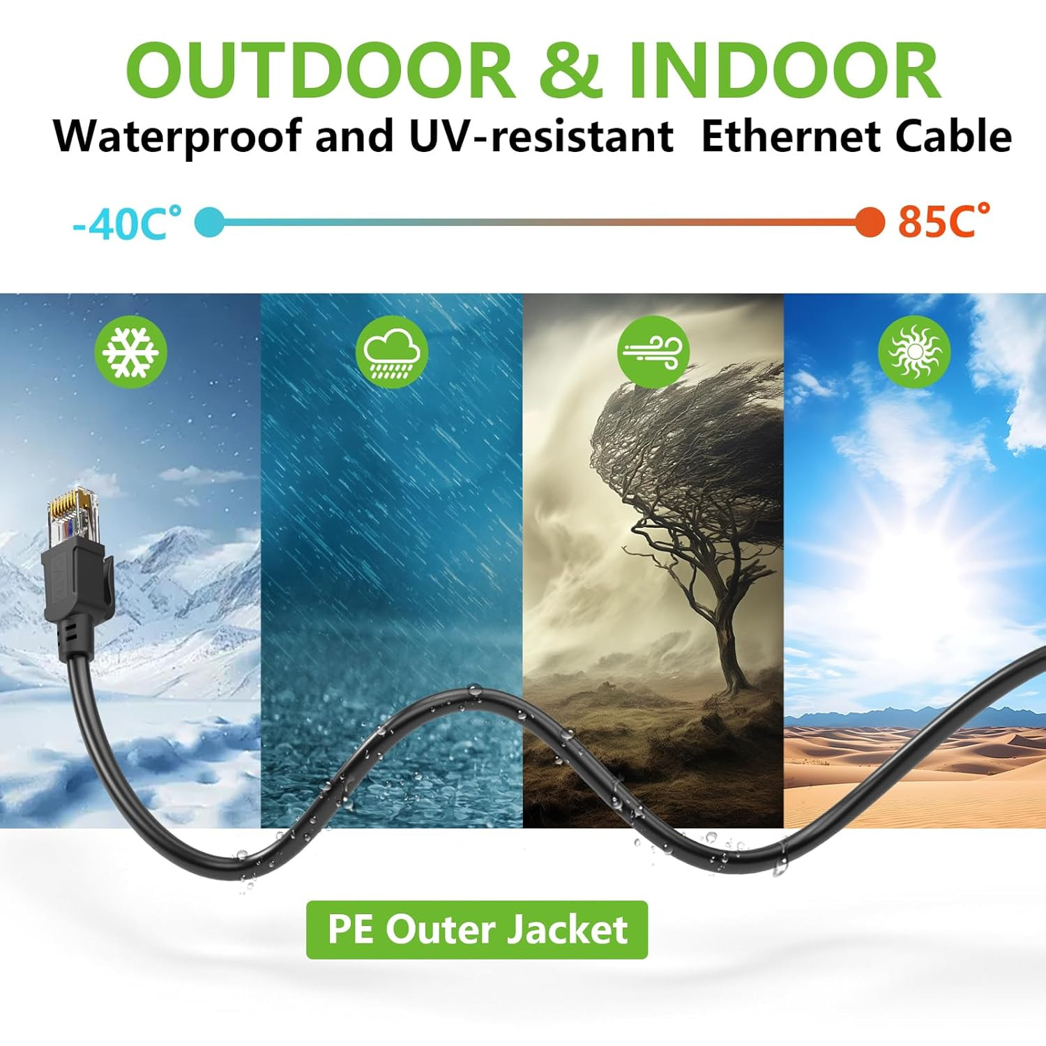 Cat6 Ethernet Cable 150FT, Outdoor Direct Burial Cat 6 Cable 24AWG High Speed up