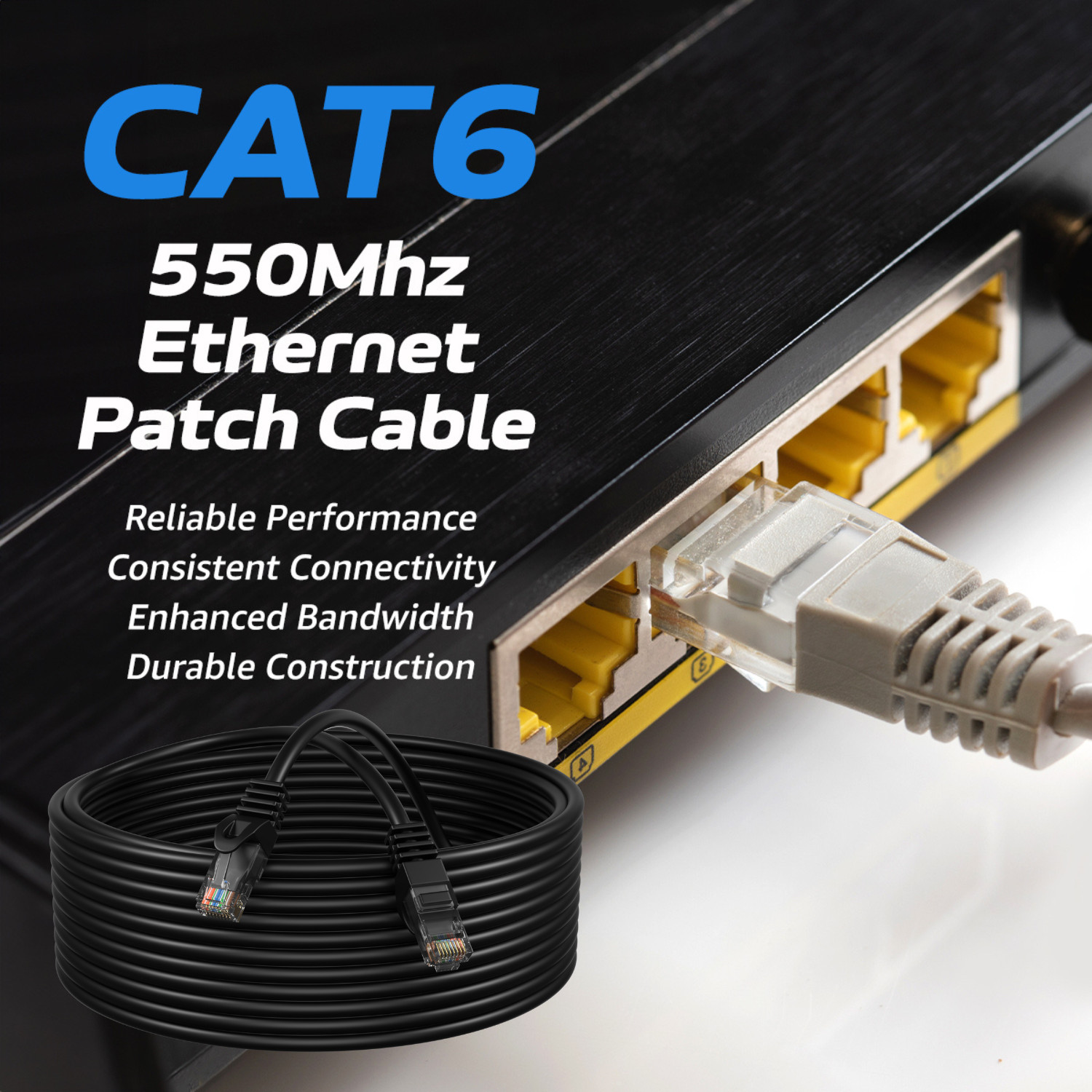 20 ft CAT6 Network Ethernet Patch Cable XBOX PS3 20 feet GIGABIT 500MHz Black