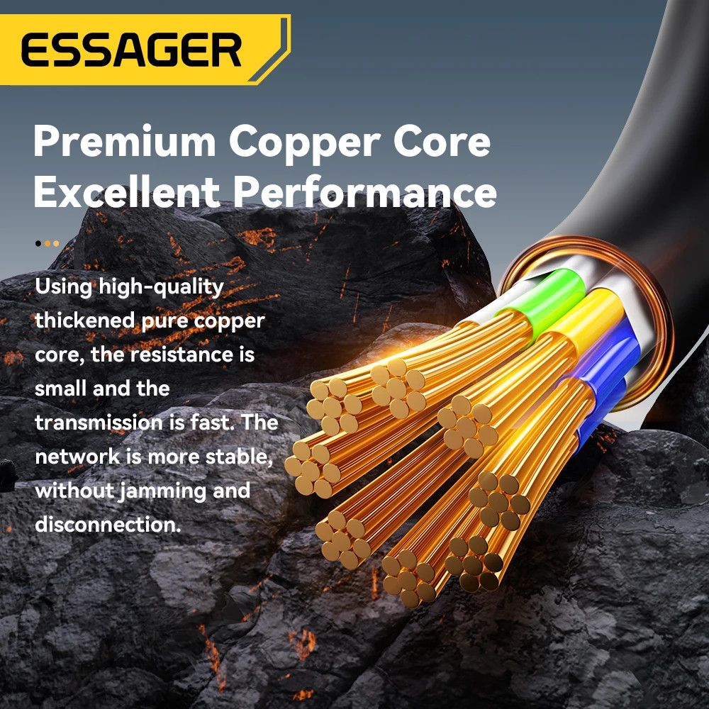 Essager CAT8 Ethernet Cable 40Gbps 2000MHz RJ45 LAN Cord PS5 Router Gaming