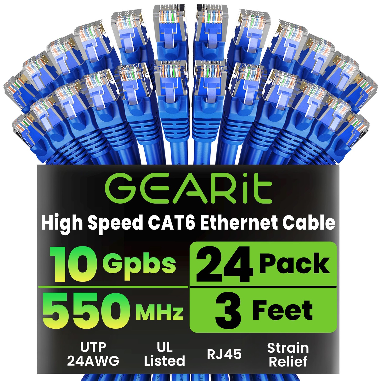Cat 6 Ethernet Patch Cable 3 ft Blue (24-Pack Cat6 Ethernet Patch Cables 3ft)…