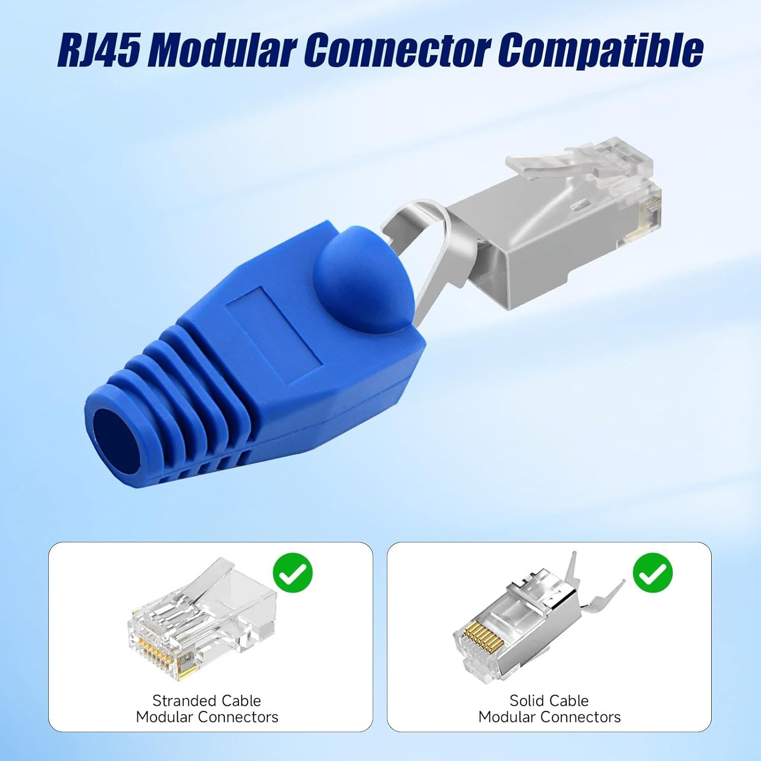 Strain Relief RJ45 Connector Boots, 100PCS Blue – Compatible with Cat5/Cat6