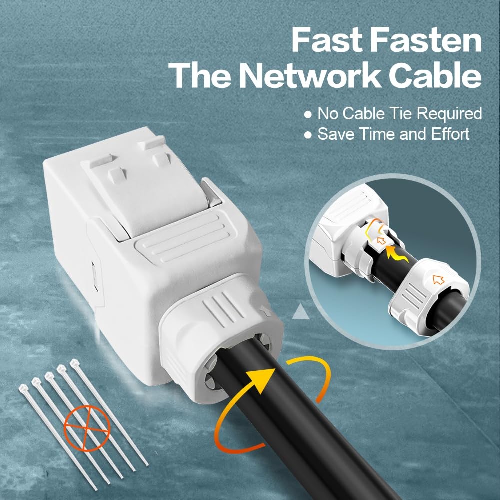 24 PCS Cat6 Keystone Jack RJ45 ToolLess White Fits Cat5/Cat5e/Cat6/Cat6A