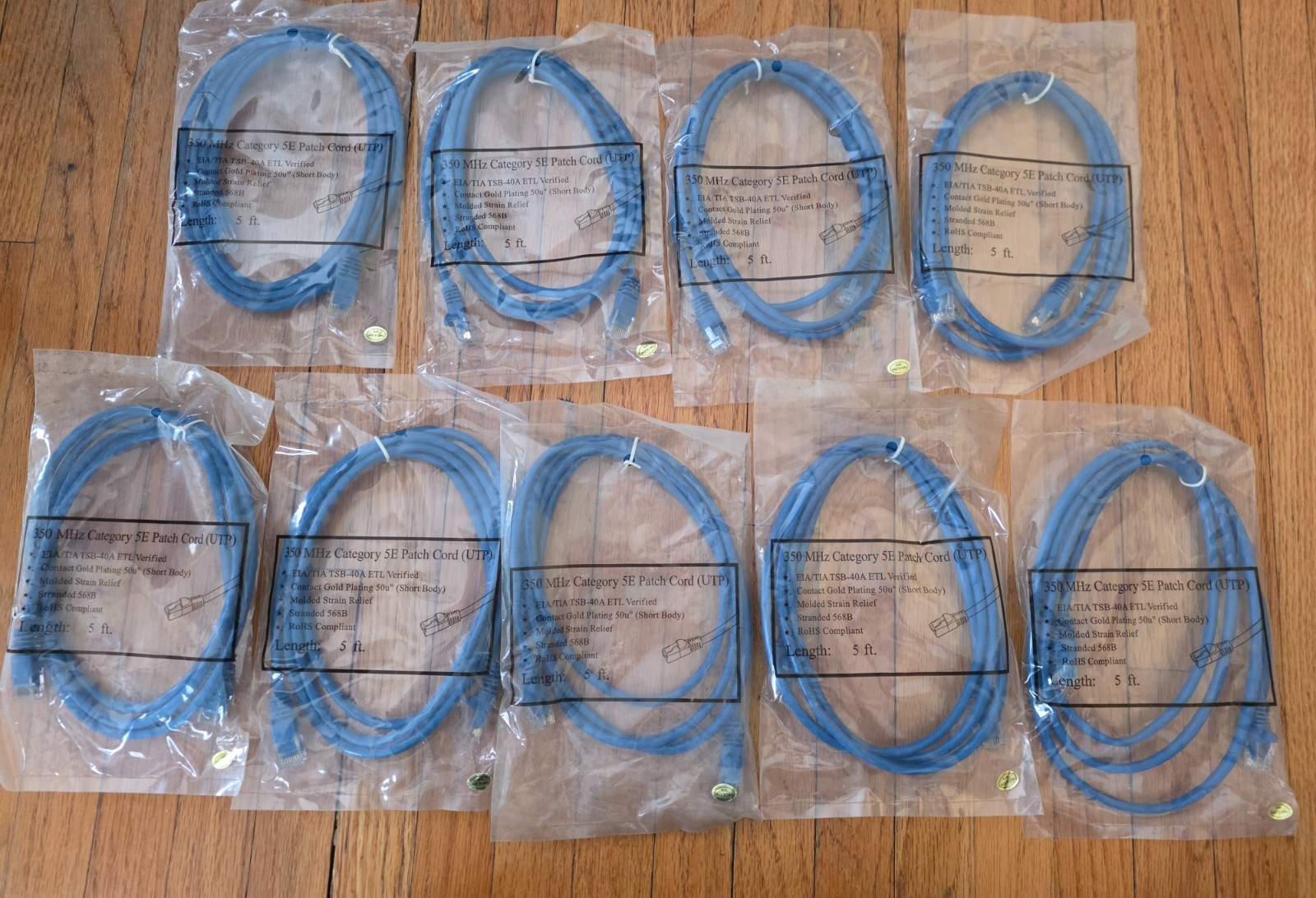 lot of 9 packs of 5′ category 5E ethernet cat5 patch cord UTP blue